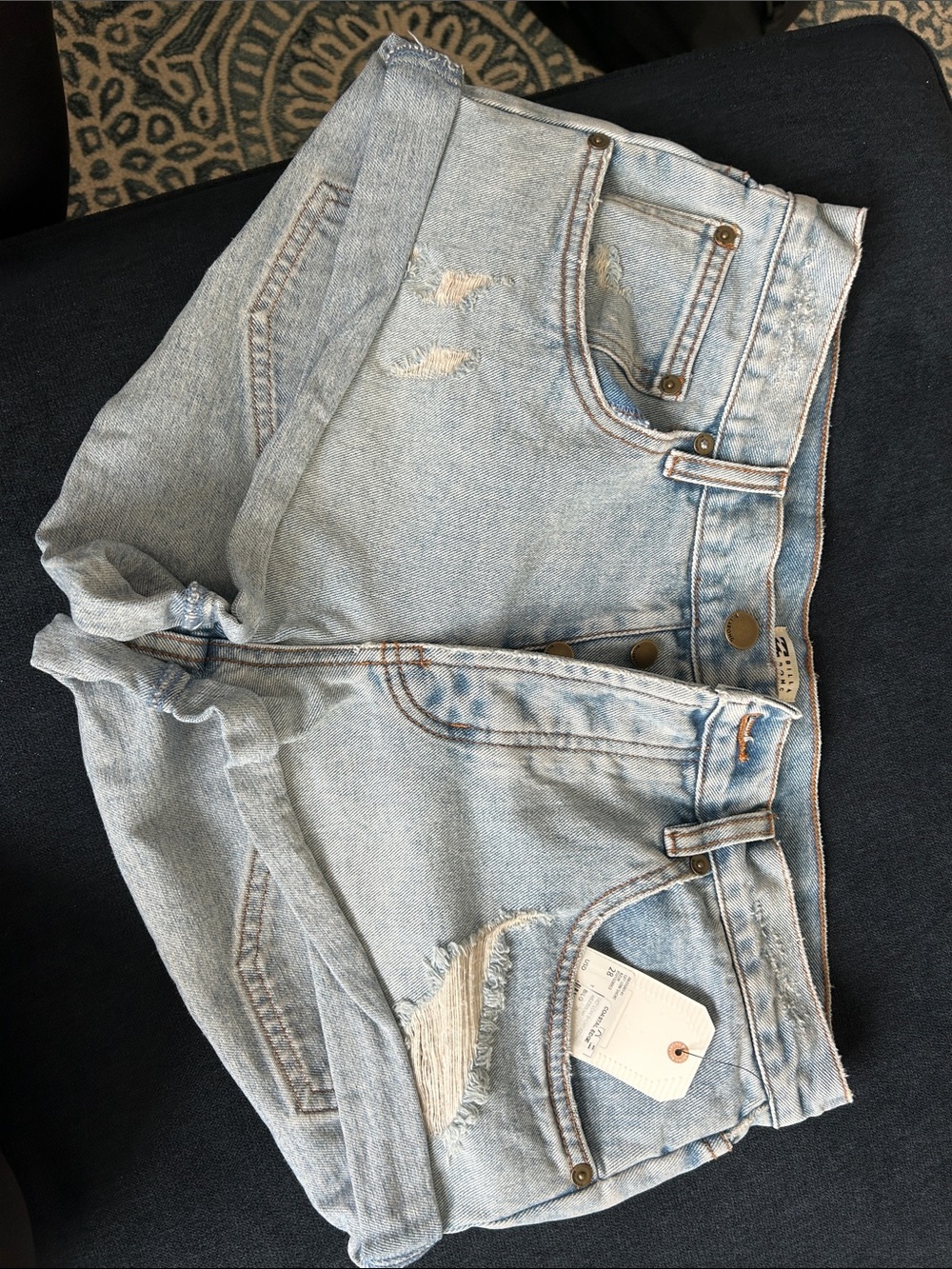 Billabong Light Blue Distressed High-Rise Denim Shorts